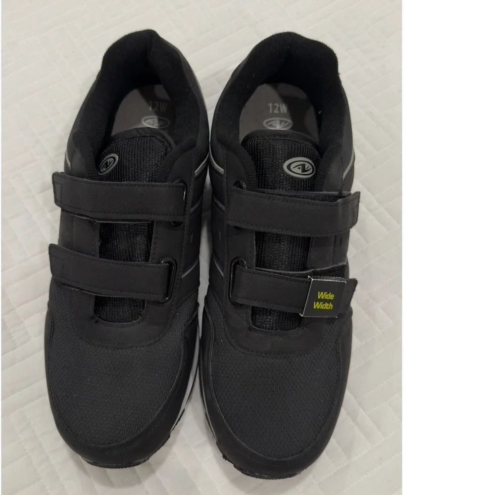 Athletic Works Mens Walking Shoes Black Wide Width Memory Foam Hook Loop 12W